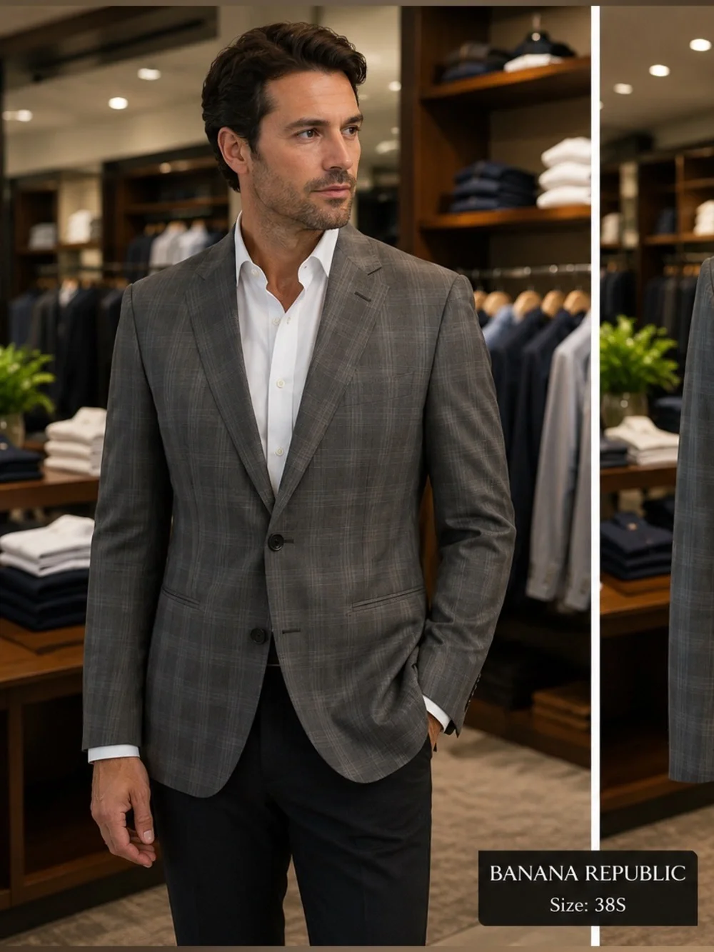 Banana Republic Men's Gray Plaid Suit Jacket